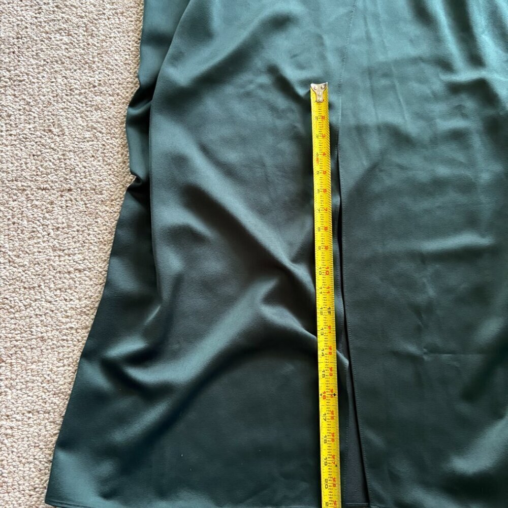 BHLDN Forest Green Satin Maxi Slip Dress 16 High Slit Formal Bridesmaid - Picture 10 of 12